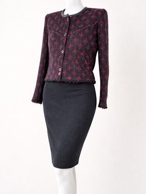 St John Caviar Knit Black Pencil Skirt Santana Wool Blend Sz 4